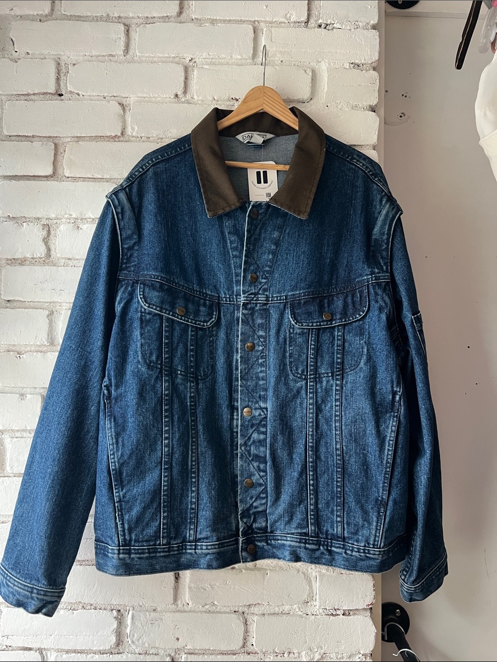 Men’s Blue Denim Jacket with Brown Corduroy Collar Dakota vintage heavy starched